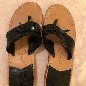 Jack Rogers Adeline Black Leather Bow Thong Flat Sandals Size 7M